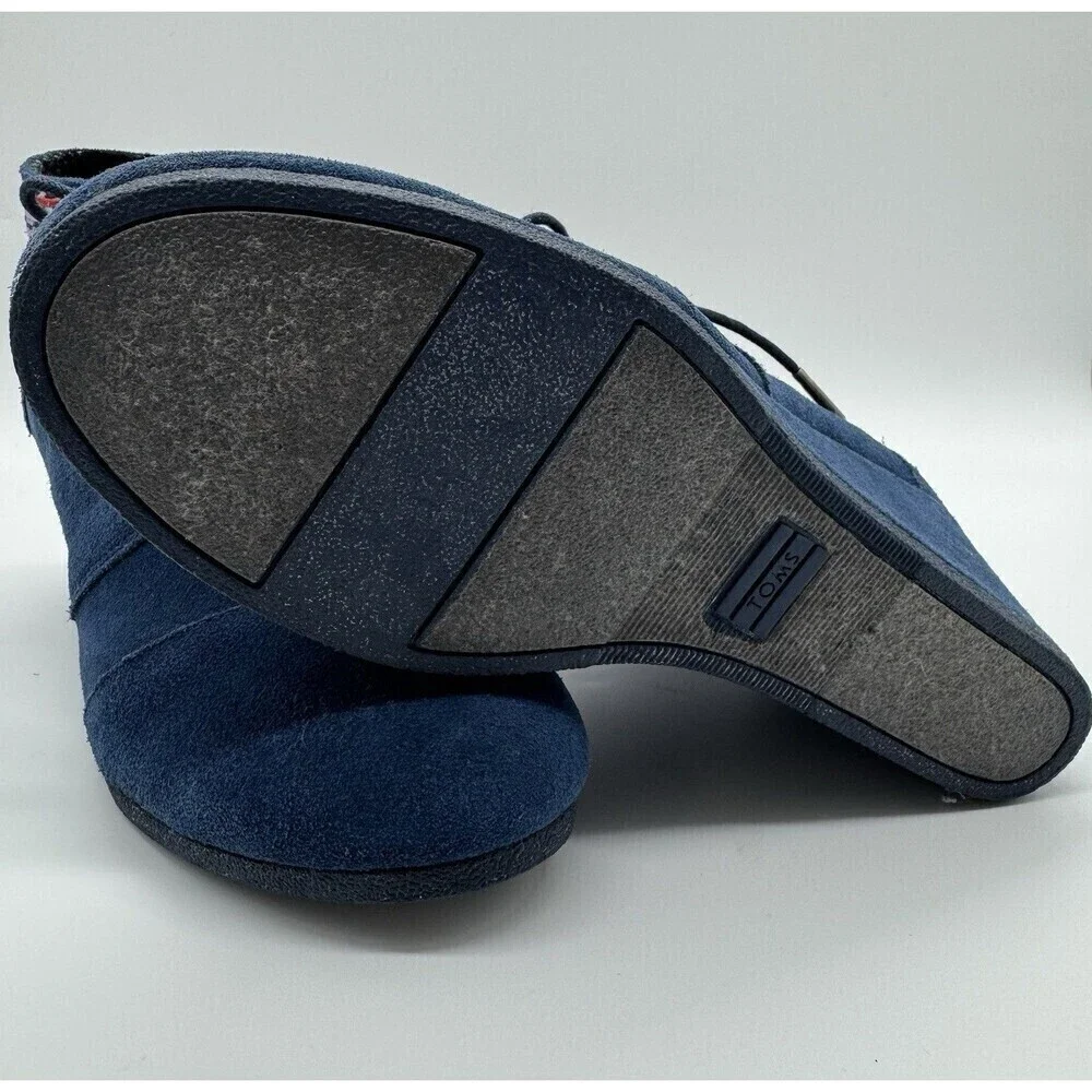 TOMS Womens Blue Suede Desert Wedge Ankle Booties Shoes Size 10 Embroidered